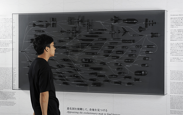 思考プロセスを進化系統図に重ね合わせて表現した作品（作品名：evolutionary map