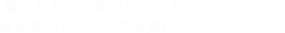 歯みがきの大切さはよくわかったけど・・みがきたいのに、口を開けてくれない・・・