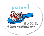 point1歯ブラシは先端の2列程度を使う。