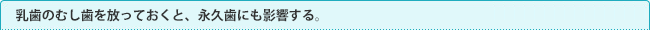 乳歯のむし歯を放っておくと、永久歯にも影響する。