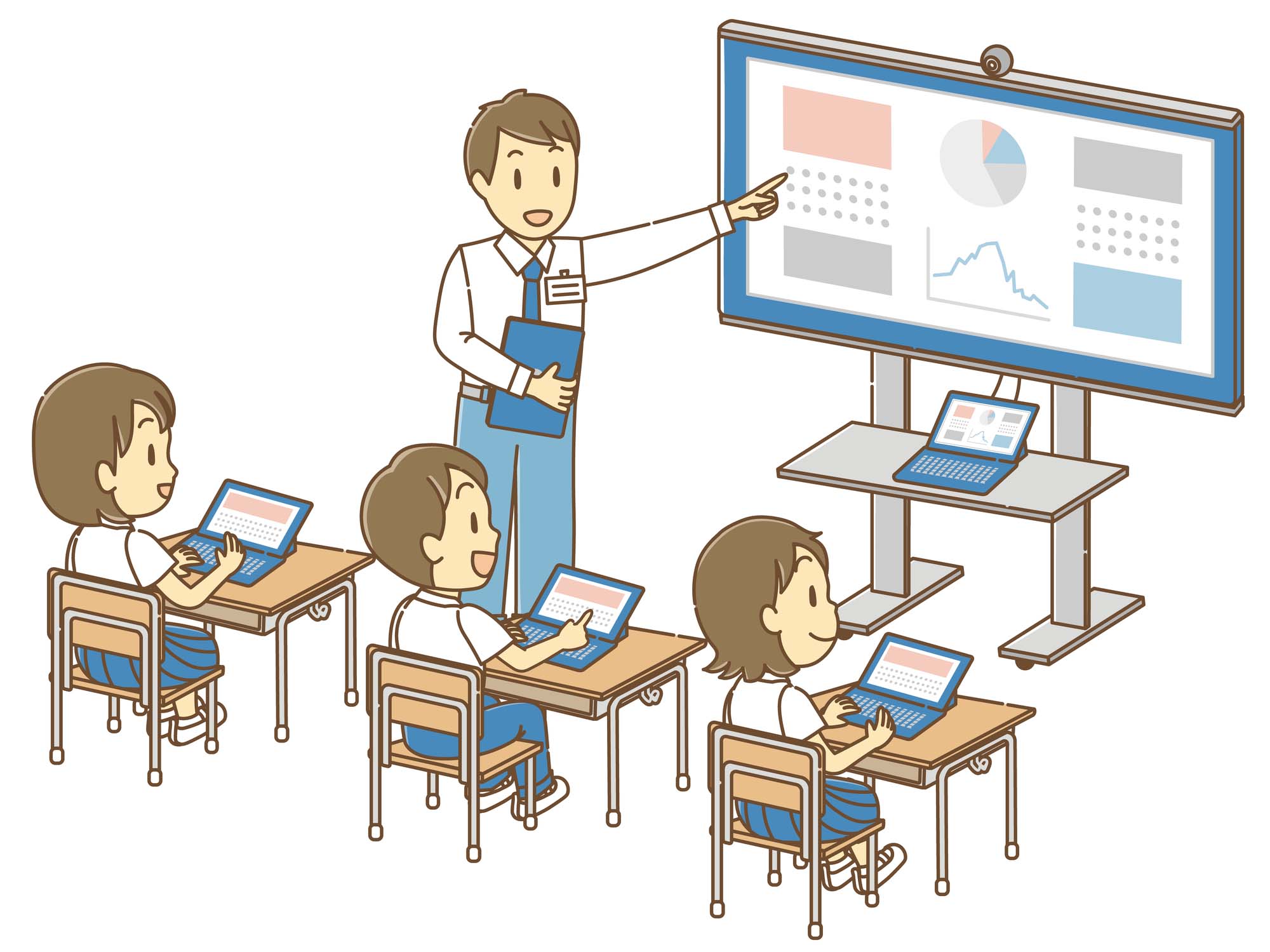 タブレットを活用した授業で、先生の説明を聞くこどもたち
