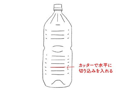 カッターで水平に切り込みを入れる