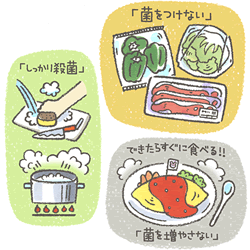 菌をつけない。しっかり殺菌。できたらすぐに食べる。菌を増やさない。