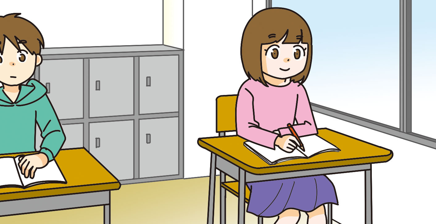 学校でノートをとりながら授業を受ける子ども