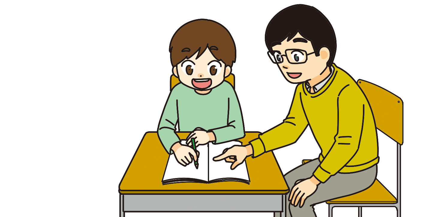 学校で子どもが学習内容や指示をしっかり受け取れるよう、隣に座って個別に指示を出す先生