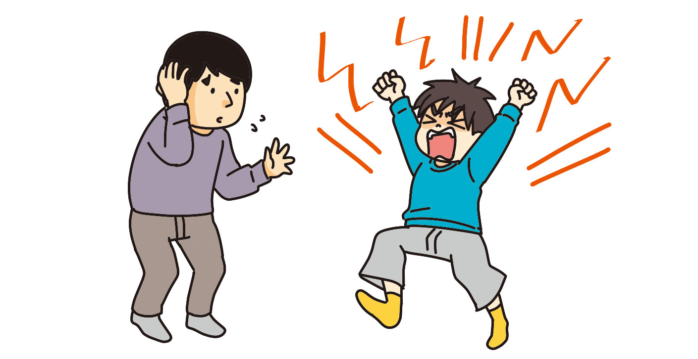 身振り手振りや大声で怒りを爆発させる子どもと困っている親