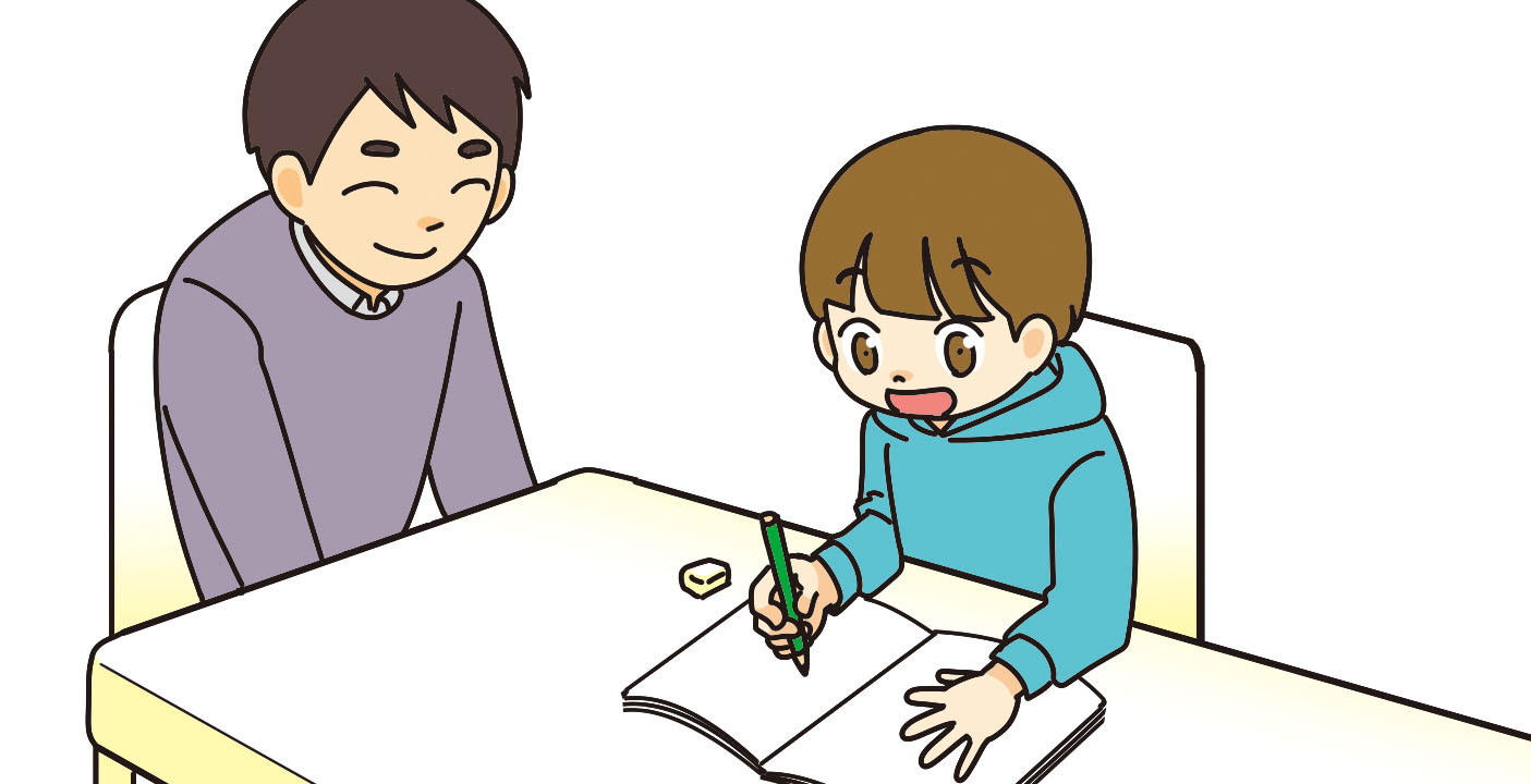 勉強をする子どもの隣に座って見守る親