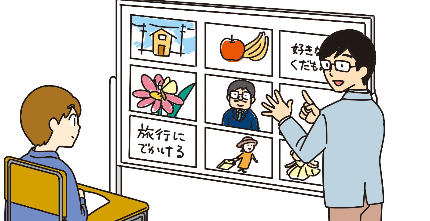 図版を使って授業をする先生と聞いている子ども