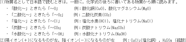 物質名と化学式の間にある決まりごとについて