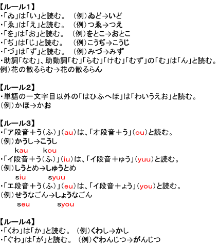 歴史的かな遣いの基本的な４つのルール