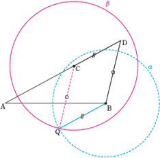 点Ｃを中心とし線分ＢＤの長さを半径とする円βをかく。