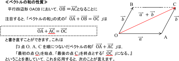 ベクトルの和の性質を応用して、次のことが言えます。