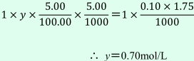 もとの食酢のモル濃度をy〔mol/L〕としたときの式