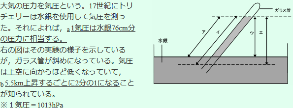 上空の距離と気圧の関係についての解説