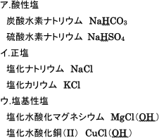 塩の種類、酸性塩,正塩,塩基性塩の3つの化学式