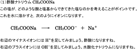 酢酸ナトリウムを水に溶かしたとき