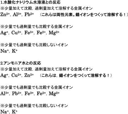 【遷移元素と化合物の性質】金属イオンと塩基性溶液の反応(少量か過剰か)